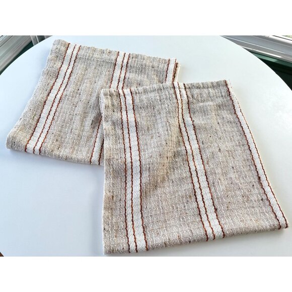 Vintage 70s curtain, tan, rust, beige stripes, woven panel - Picture 1 of 9